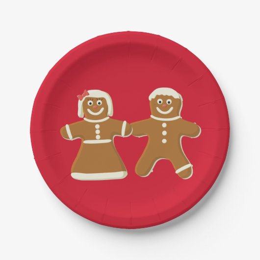 Gingerbread Man and Woman on Red Pappteller (Vorderseite)