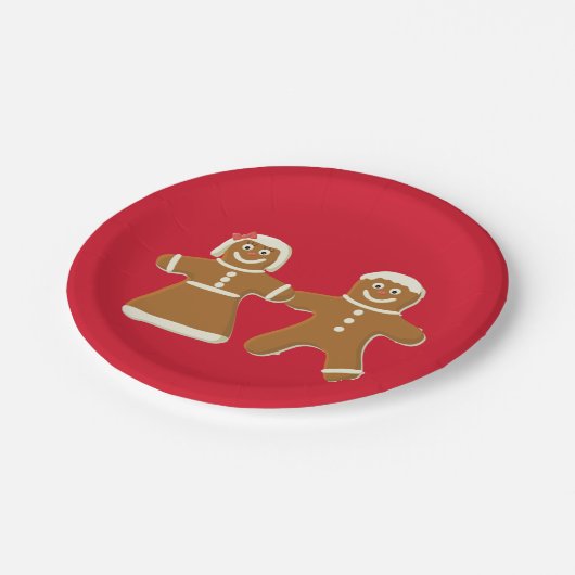Gingerbread Man and Woman on Red Pappteller (Schrägansicht)