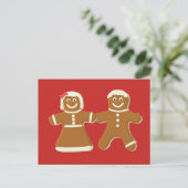 Gingerbread Man and Woman on Red Postkarte (Stehend Vorderseite)