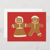 Gingerbread Man and Woman on Red Postkarte (Vorne/Hinten)