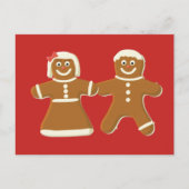 Gingerbread Man and Woman on Red Postkarte (Vorderseite)