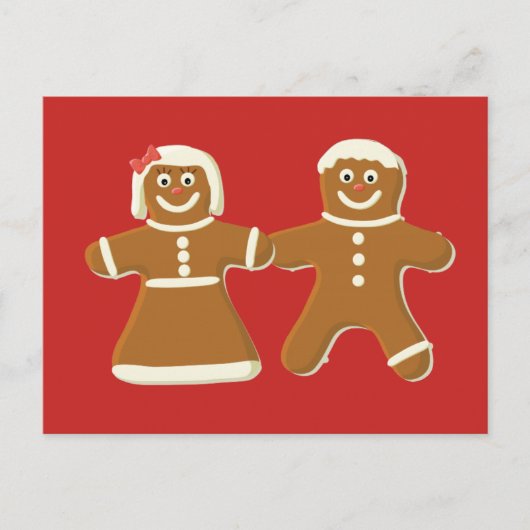 Gingerbread Man and Woman on Red Postkarte (Vorderseite)