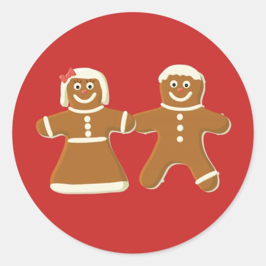 Gingerbread Man and Woman on Red Runder Aufkleber (Vorderseite)