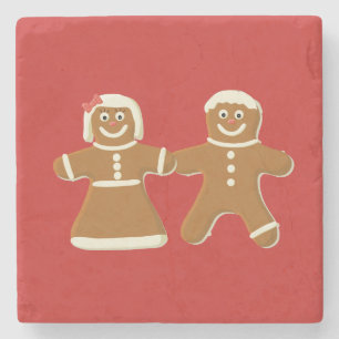 Gingerbread Man and Woman on Red Steinuntersetzer