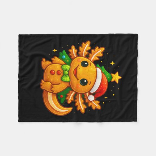 Gingerbread Man Axolotl Weihnachtsmannmütze Weihna Fleecedecke (Vorderseite (Horizontal))