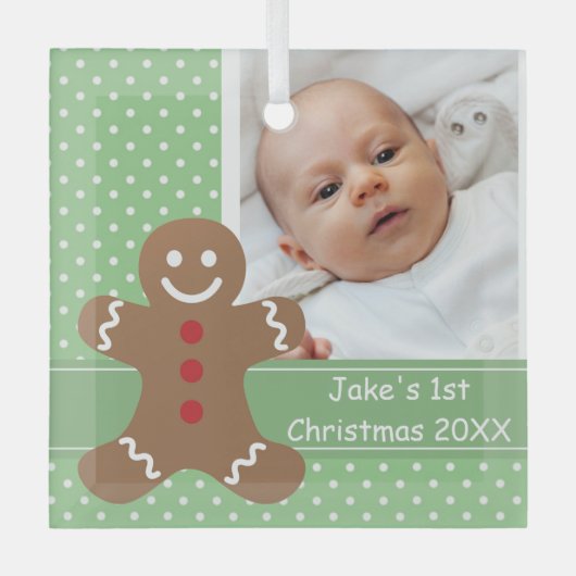 Gingerbread Man Baby's First Christmas Foto Ornament Aus Glas (Vorderseite)