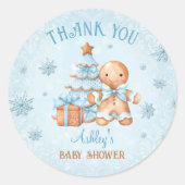 Gingerbread Man Blue Christmas Boy Baby Shower Runder Aufkleber (Vorderseite)