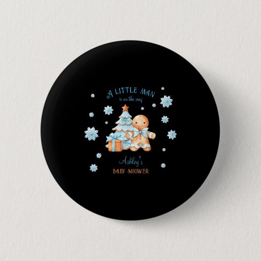 Gingerbread Man Boy Blue Christmas Baby Shower Button (Vorderseite)