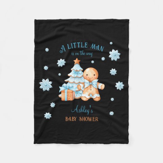 Gingerbread Man Boy Blue Christmas Baby Shower Fleecedecke (Vorderseite)