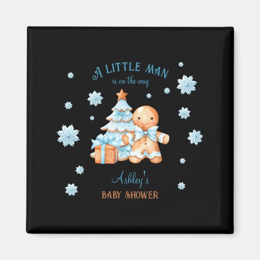 Gingerbread Man Boy Blue Christmas Baby Shower Magnet (Vorne)