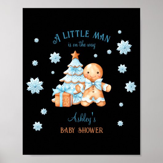 Gingerbread Man Boy Blue Christmas Baby Shower Poster (Vorne)