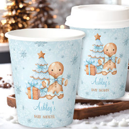 Gingerbread Man Boy Blue Weihnachtsdusche Pappbecher