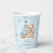 Gingerbread Man Boy Blue Weihnachtsdusche Pappbecher (Rückseite)