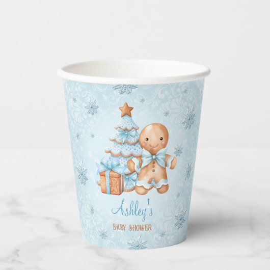 Gingerbread Man Boy Blue Weihnachtsdusche Pappbecher (Vorderseite)