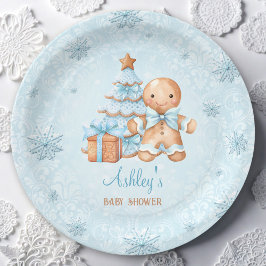 Gingerbread Man Boy Blue Weihnachtsdusche Pappteller