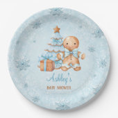 Gingerbread Man Boy Blue Weihnachtsdusche Pappteller (Vorderseite)