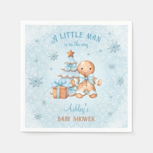 Gingerbread Man Boy Blue Weihnachtsdusche Serviette (Vorderseite)