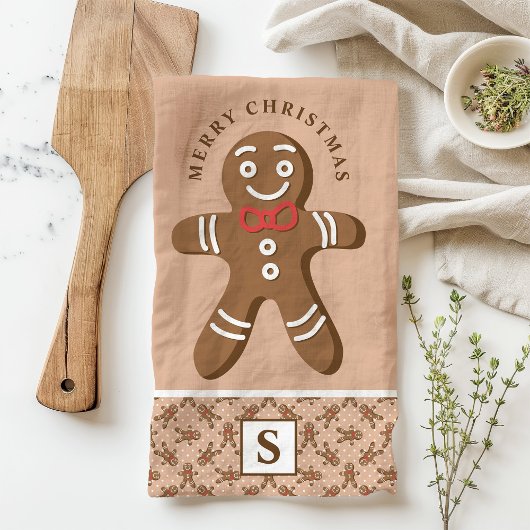 Gingerbread Man Brown Monogram Frohe Weihnachten Geschirrtuch