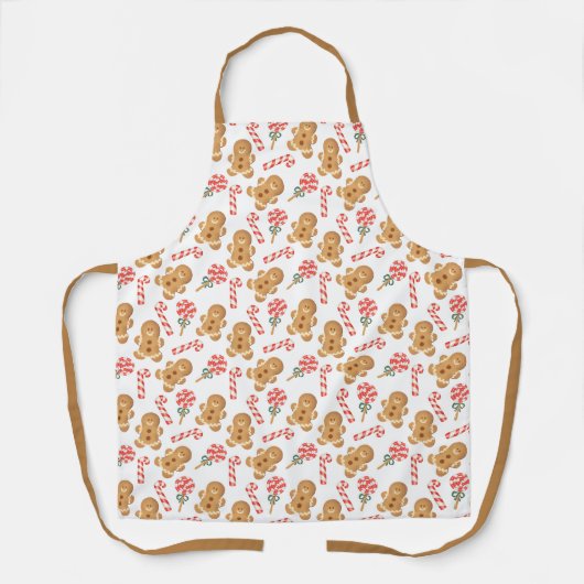 Gingerbread Man Candy Cane Holiday Pattern Schürze (Vorderseite)