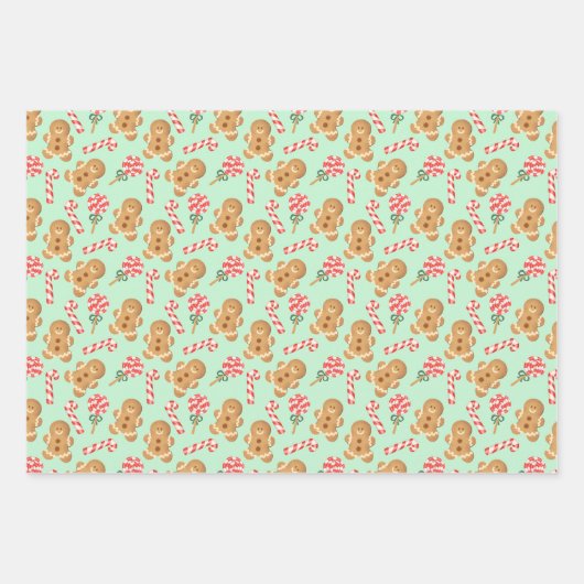 Gingerbread Man Candy Cane Lollipop Holiday Geschenkpapier Set (Vorderseite 3)