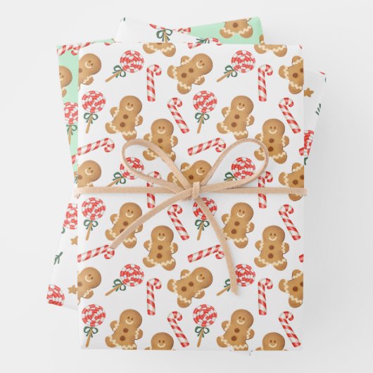 Gingerbread Man Candy Cane Lollipop Holiday Geschenkpapier Set (Beispiel)