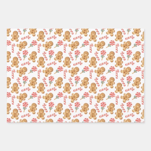 Gingerbread Man Candy Cane Lollipop Holiday Geschenkpapier Set (Vorderseite)