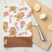 Gingerbread Man Candy Cane Monogram Geschirrtuch (Viertel Falte)