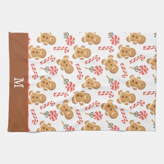 Gingerbread Man Candy Cane Monogram Geschirrtuch (Horizontal)