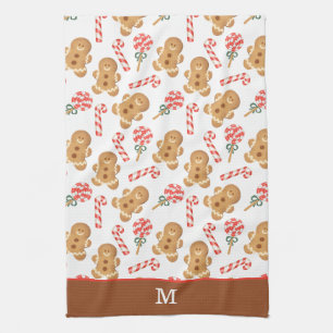 Gingerbread Man Candy Cane Monogram Geschirrtuch