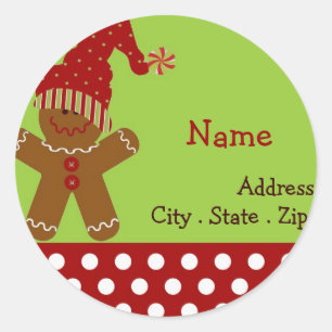Gingerbread Man Christmas Address Label Runder Aufkleber