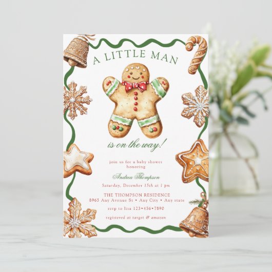 Gingerbread Man | Christmas Baby Shower Einladung (Stehend Vorderseite)