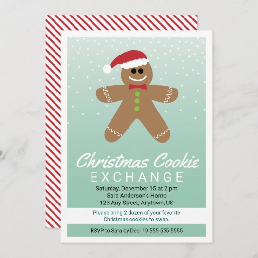 Gingerbread Man Christmas Holiday Cookie Exchange Einladung (Vorne/Hinten)