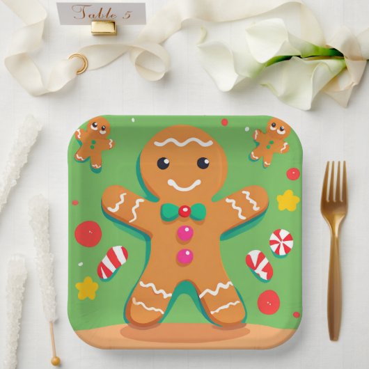 Gingerbread Man Christmas Holiday Paper Plate Pappteller (Hochzeit)
