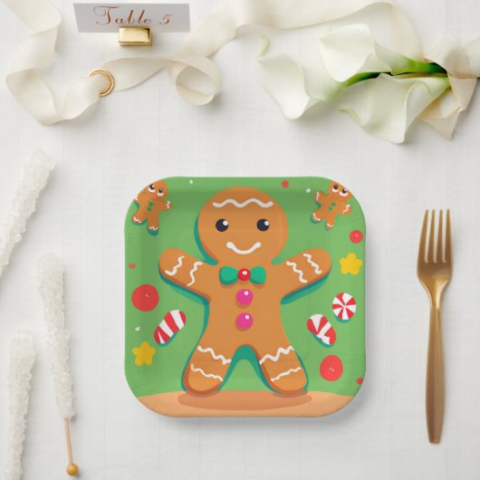 Gingerbread Man Christmas Holiday Paper Plate Pappteller (Hochzeit)