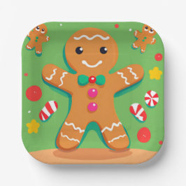 Gingerbread Man Christmas Holiday Paper Plate Pappteller