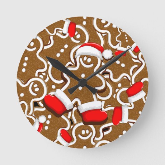 Gingerbread Man Christmas Santa Claus Runde Wanduhr (Vorderseite)