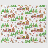 Gingerbread Man Christmas Train Tree Watercolor Geschenkpapier (Flach)