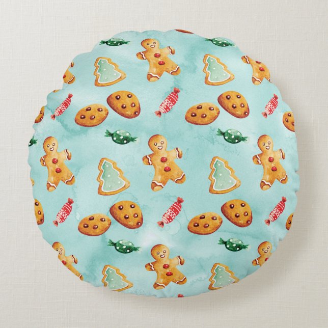 Gingerbread Man Christmas Tree Pattern Rundes Kissen (Vorderseite)