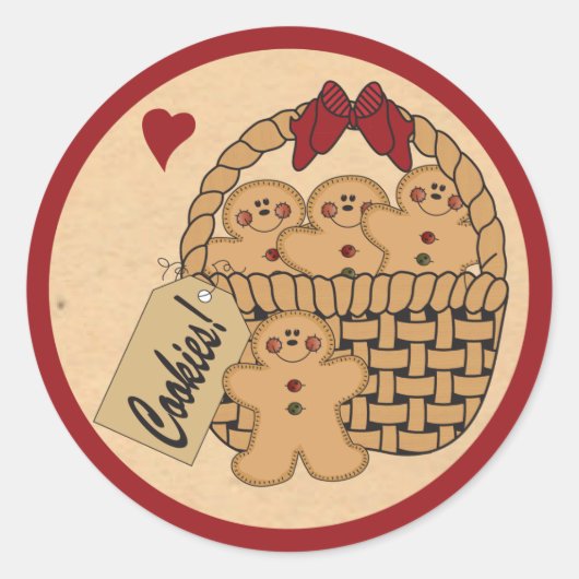 Gingerbread Man Cookie Basket in Rot Runder Aufkleber (Vorderseite)