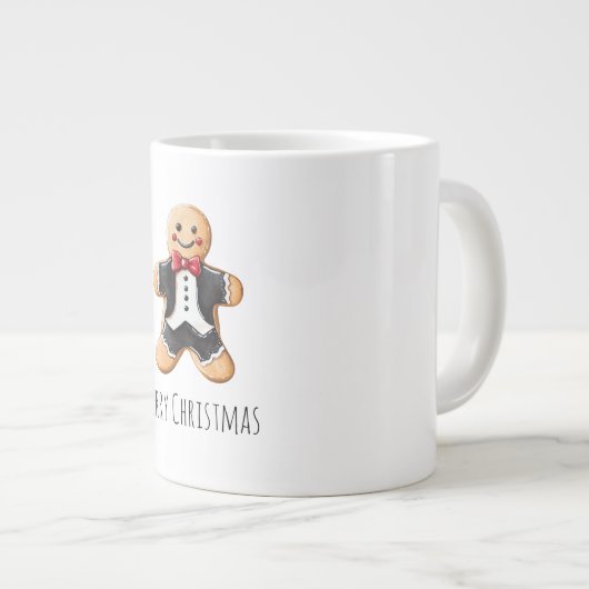 Gingerbread Man Cookie in Tuxedo Weihnachten Jumbo-Tasse (Vorderseite Rechts)