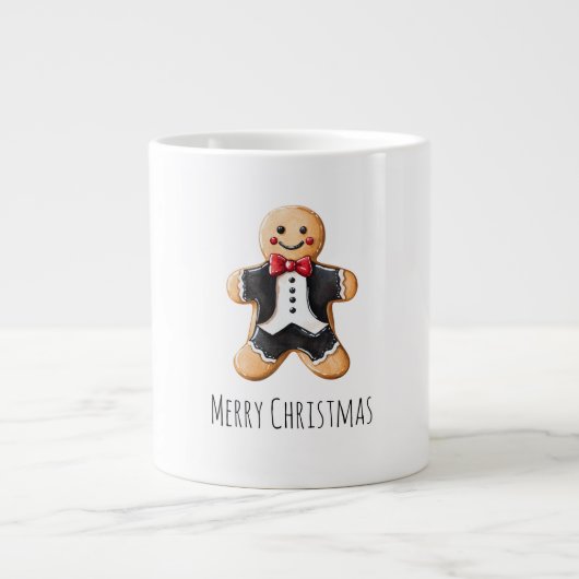 Gingerbread Man Cookie in Tuxedo Weihnachten Jumbo-Tasse (Vorderseite)