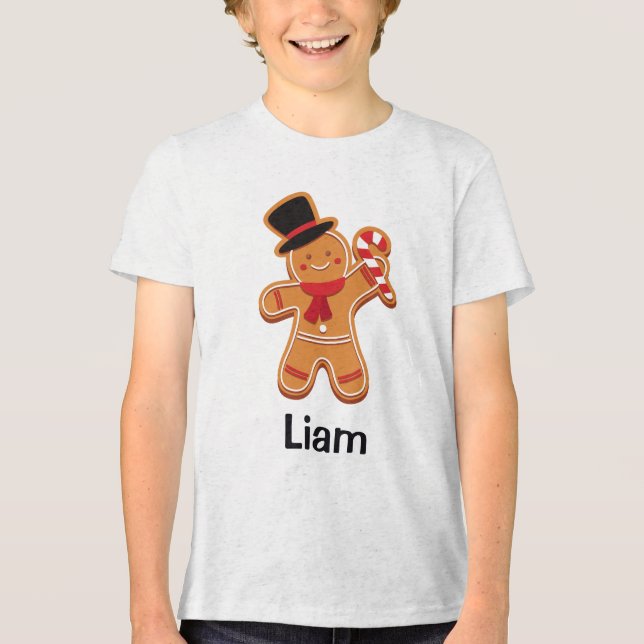 Gingerbread Man Cookie Personalisierter Name Tri-Blend Shirt (Vorderseite)