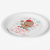 Gingerbread Man Cookie Snowflakes Frohe Weihnachte Pappteller (Schrägansicht)