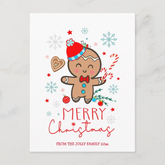 Gingerbread Man Cookie Snowflakes Frohe Weihnachte Postkarte (Vorderseite)