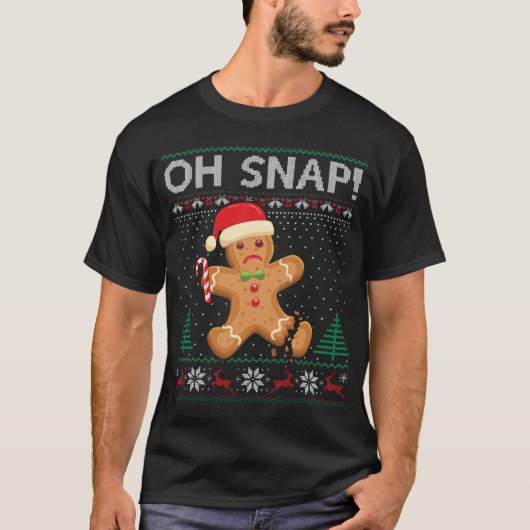 Gingerbread Man Cookie Ugly Sweater Oh Snap Christ T-Shirt (Vorderseite)