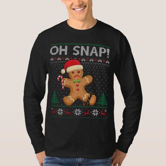 Gingerbread Man Cookie Ugly Sweater Oh Snap Christ T-Shirt (Vorderseite)