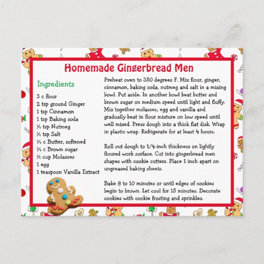 Gingerbread Man Cookie Weihnachts Rezept Postkarte (Vorderseite)