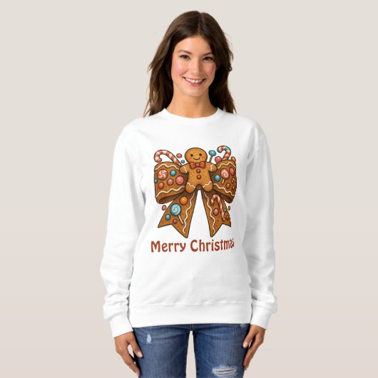 Gingerbread Man Coquette Bow Weihnachtsfeiertag Sweatshirt (Vorne ganz)