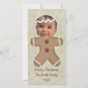 Gingerbread Man Face Custom Foto Card Feiertagskarte