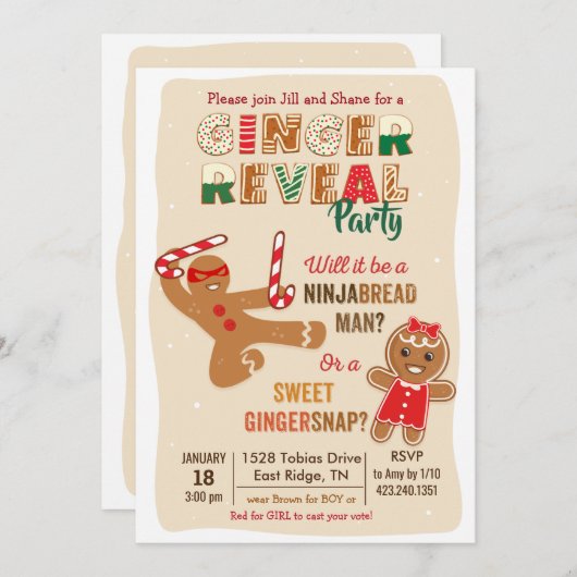 Gingerbread Man Gender Reveal Party Einladung (Vorne/Hinten)